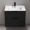 Floating Matte Black Bathroom Vanity, Modern, 28 Inch